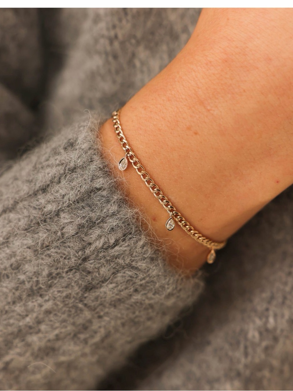 Taylor Elaine Bezel Pear Cuban Chain Station Dana Rebecca Designs Bracelet